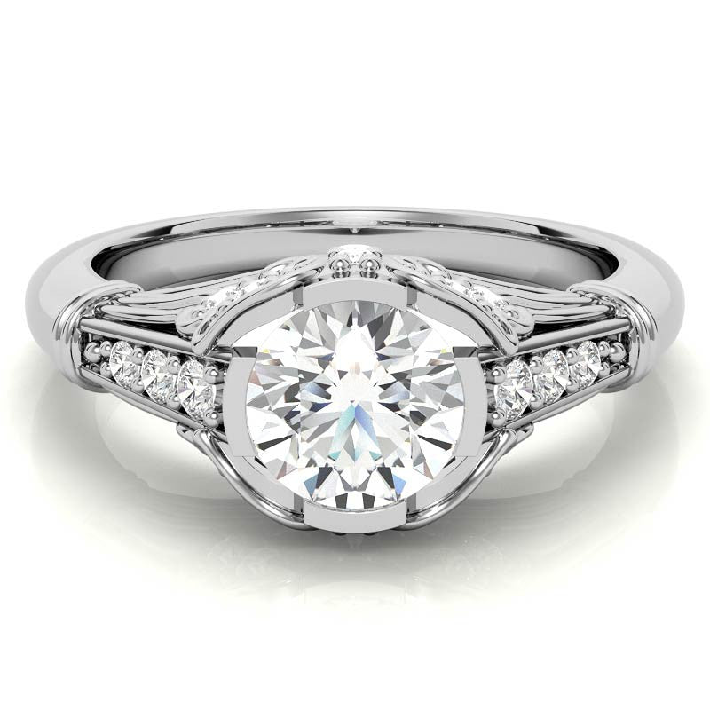 Round Antique Inspired Moissanite Engagement Ring