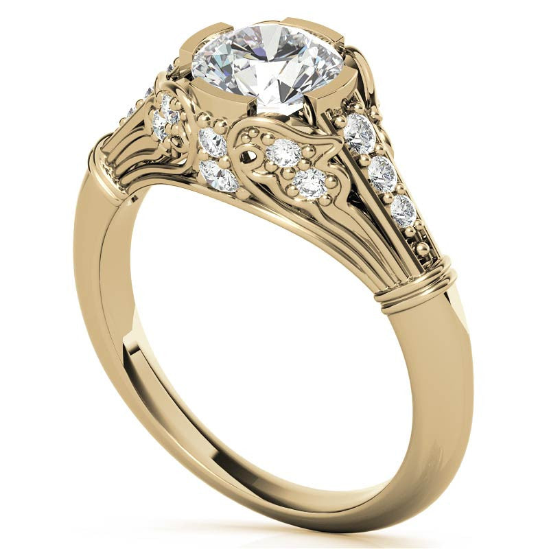 Round Antique Inspired Moissanite Engagement Ring