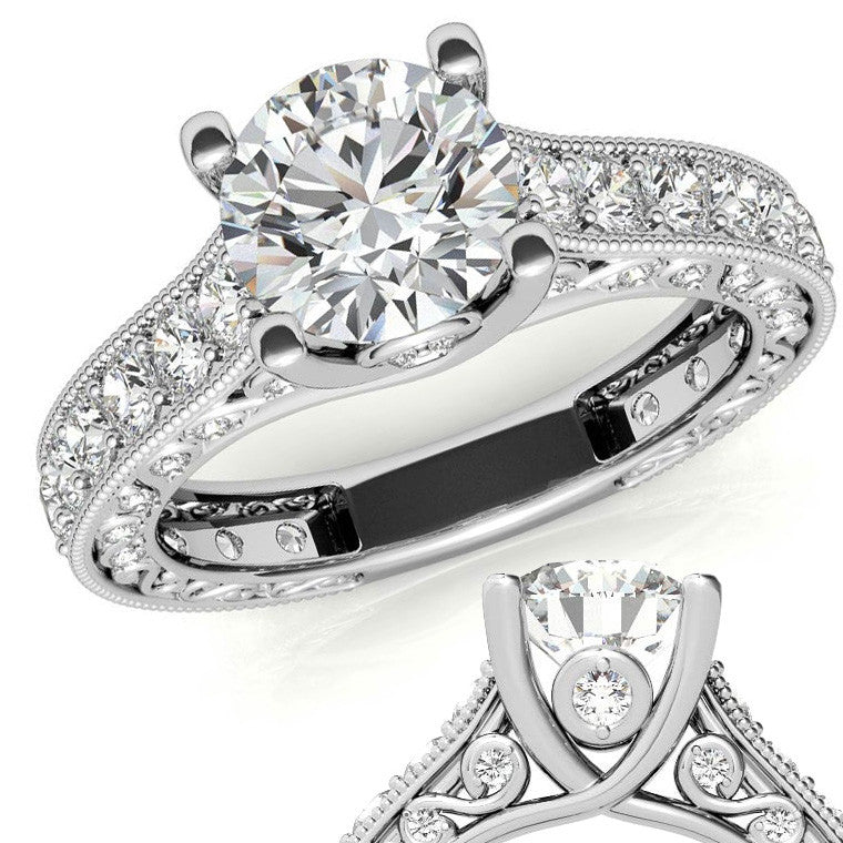 Round Antique Inspired Moissanite Engagement Ring