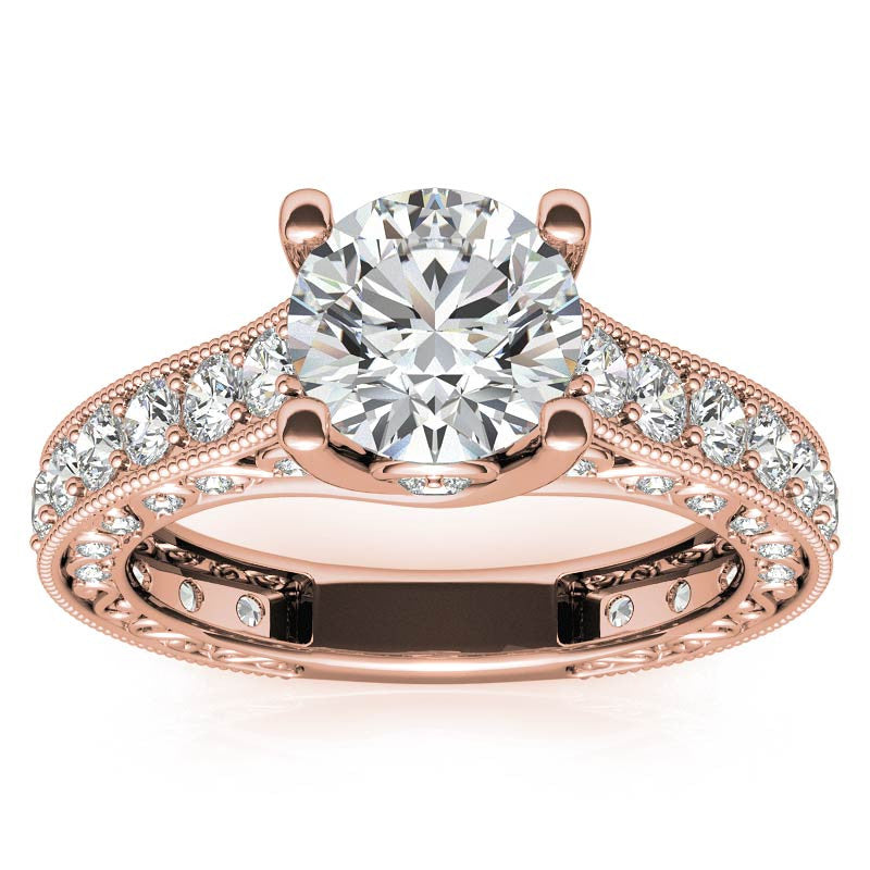 Round Antique Inspired Moissanite Engagement Ring