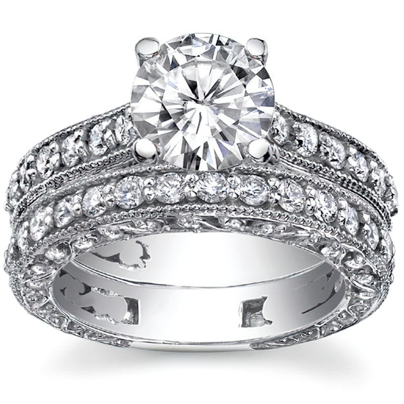 Round Antique Inspired Moissanite Engagement Ring