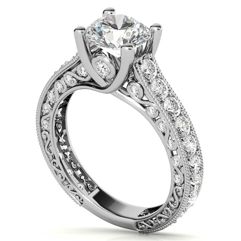 Round Antique Inspired Moissanite Engagement Ring