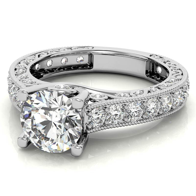 Round Antique Inspired Moissanite Engagement Ring