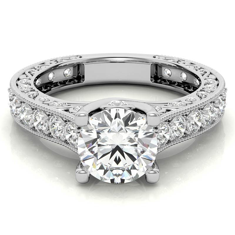 Round Antique Inspired Moissanite Engagement Ring