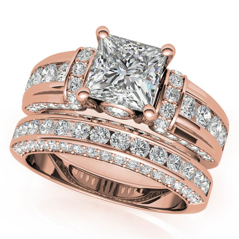 Princess Moiss and Sapphire/Ruby Moissanite Engagement Ring