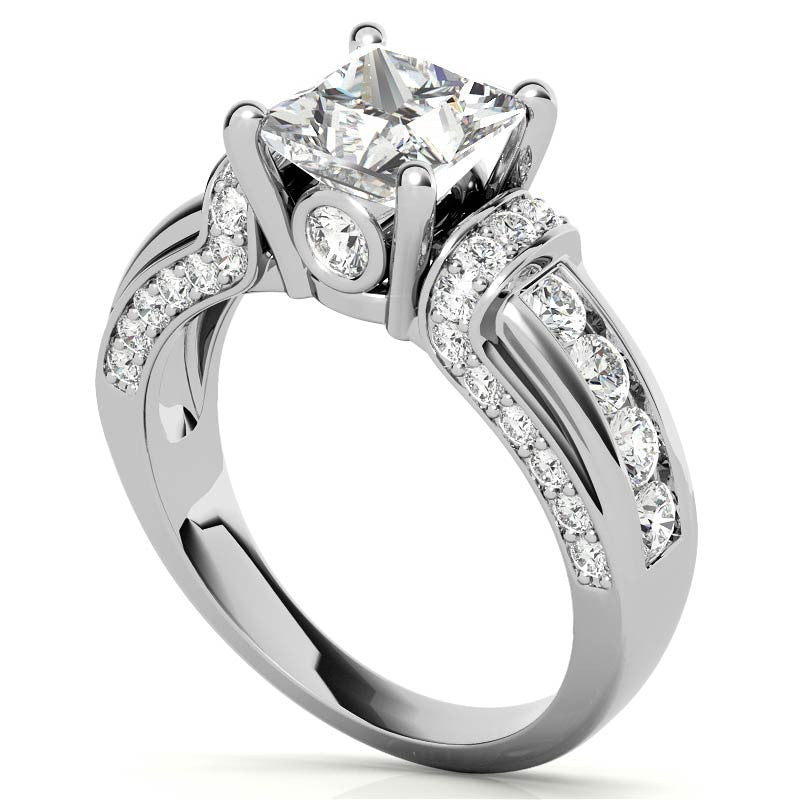 Princess Moiss and Sapphire/Ruby Moissanite Engagement Ring