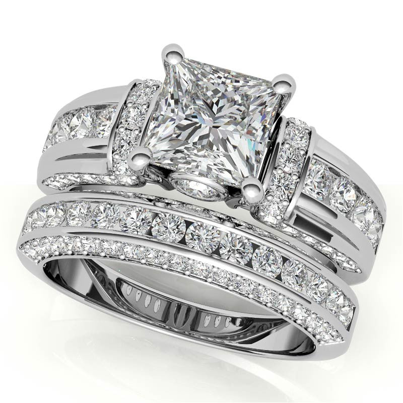 Princess Moiss and Sapphire/Ruby Moissanite Engagement Ring
