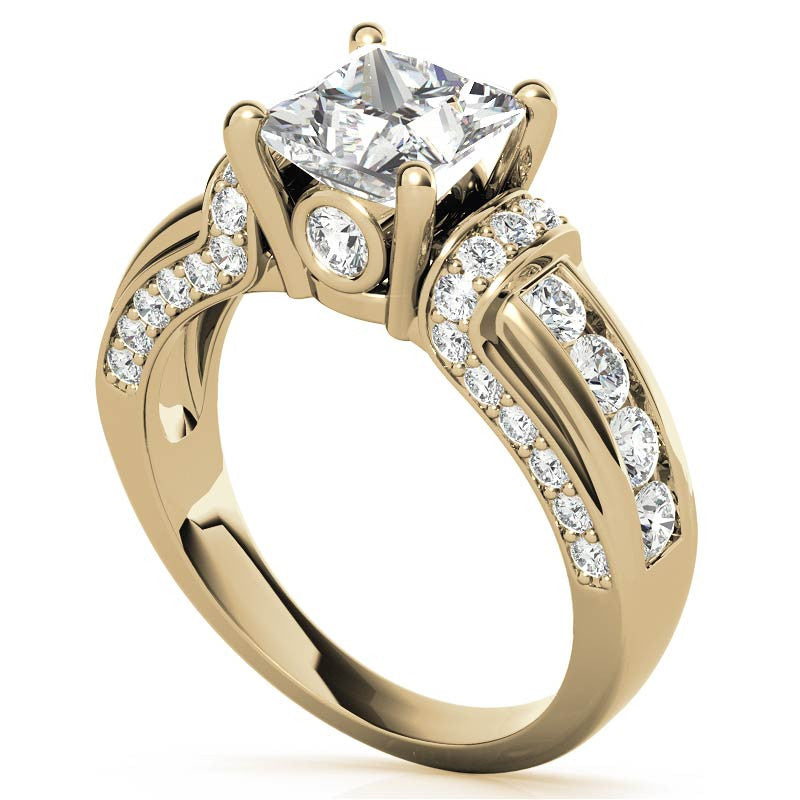 Princess Moiss and Sapphire/Ruby Moissanite Engagement Ring