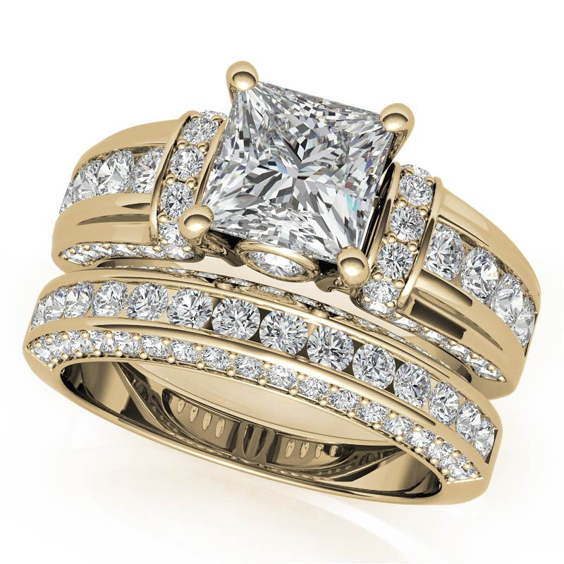 Princess Moiss and Sapphire/Ruby Moissanite Engagement Ring