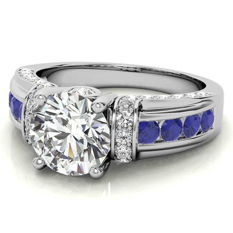Round Brilliant Moissanite & Sapphire/Ruby Moissanite Engagement Ring