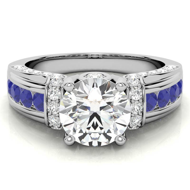 Round Brilliant Moissanite & Sapphire/Ruby Moissanite Engagement Ring