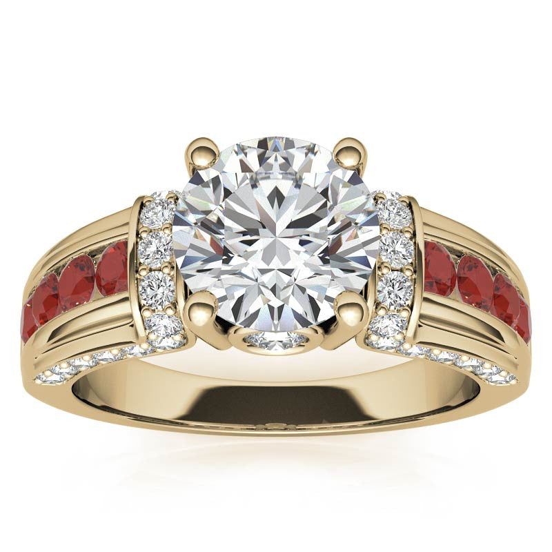 Round Brilliant Moissanite & Sapphire/Ruby Moissanite Engagement Ring