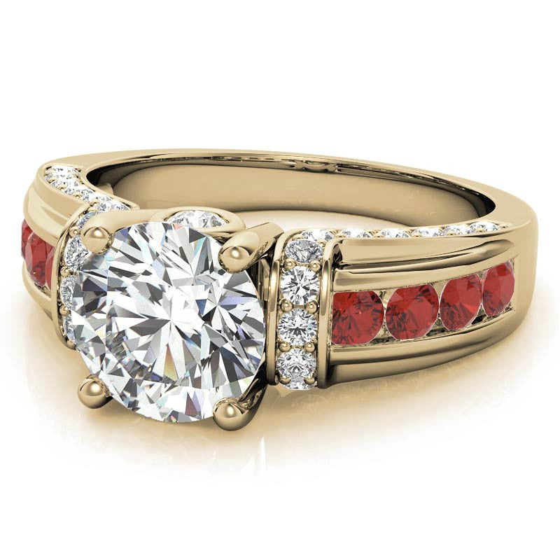 Round Brilliant Moissanite & Sapphire/Ruby Moissanite Engagement Ring