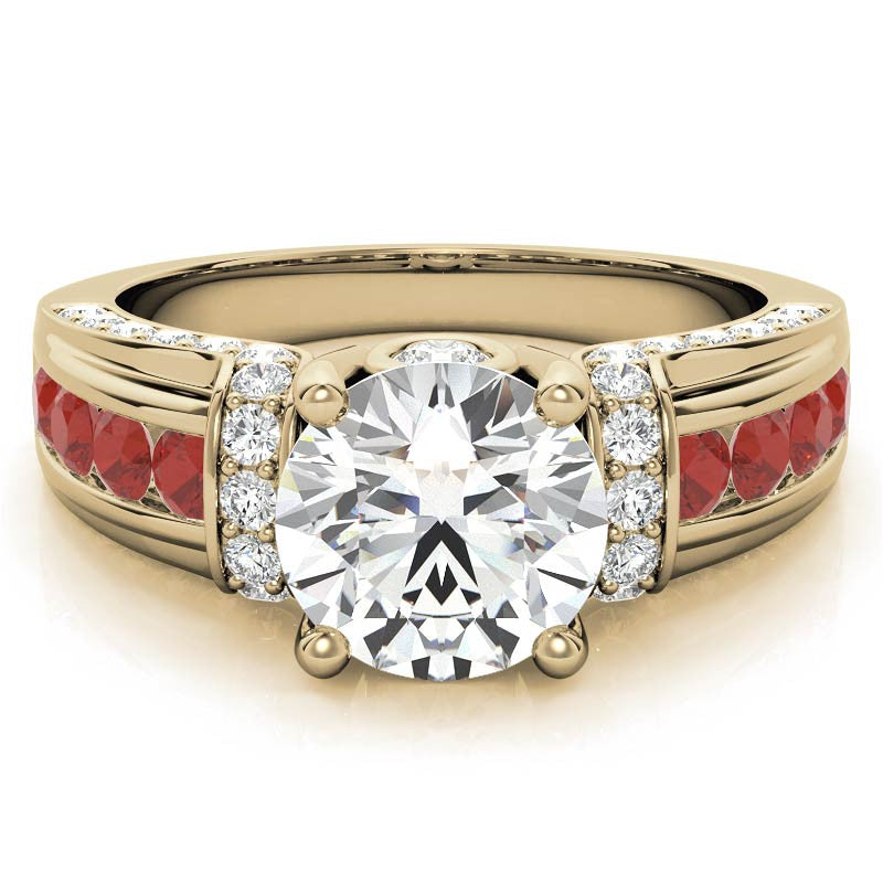 Round Brilliant Moissanite & Sapphire/Ruby Moissanite Engagement Ring