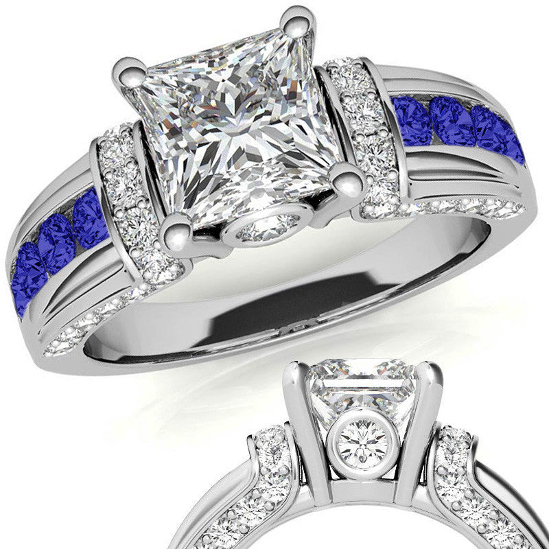Princess Moiss and Sapphire/Ruby Moissanite Engagement Ring