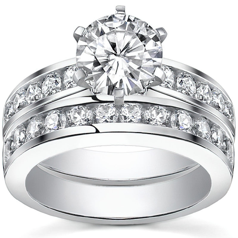 Round Brilliant Moissanite Channel-Set Engagement Ring (0.6ct, 2.5mm)