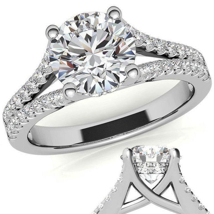 Round Split Shank Trellis Moissanite Engagement Ring