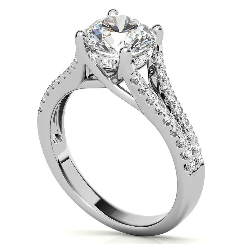 Round Split Shank Trellis Moissanite Engagement Ring