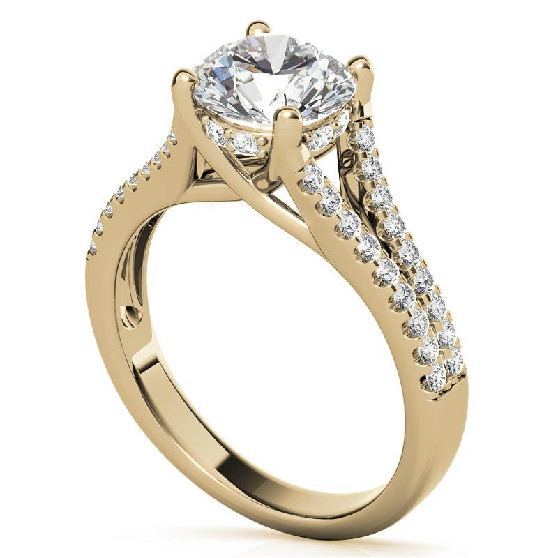 Round Split Shank Trellis Moissanite Engagement Ring