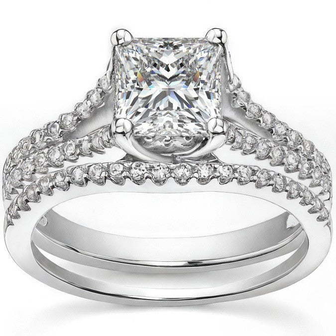 Princess Split Shank Trellis Moissanite Engagement Ring