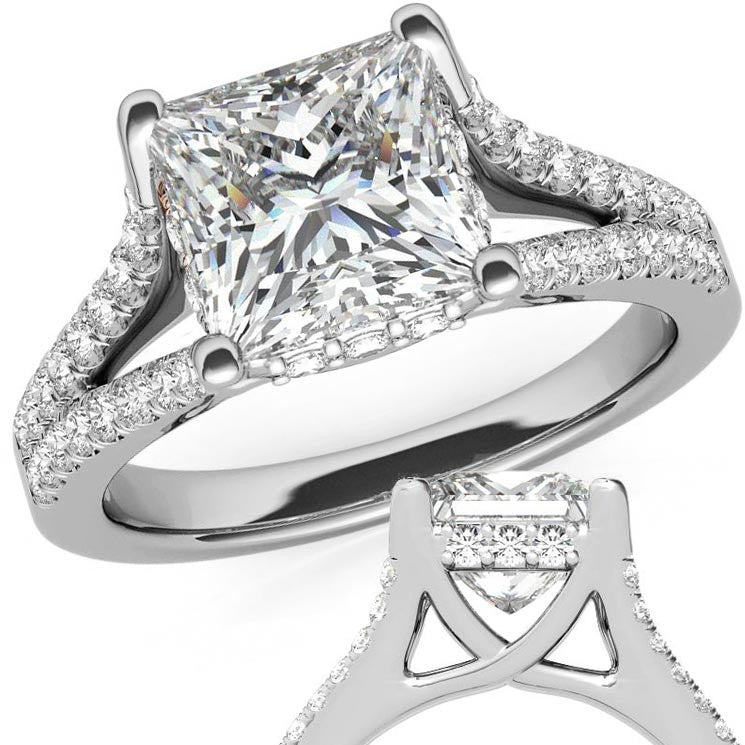 Princess Split Shank Trellis Moissanite Engagement Ring
