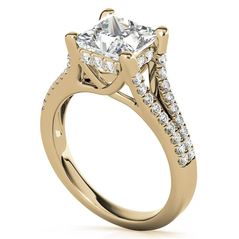 Princess Split Shank Trellis Moissanite Engagement Ring