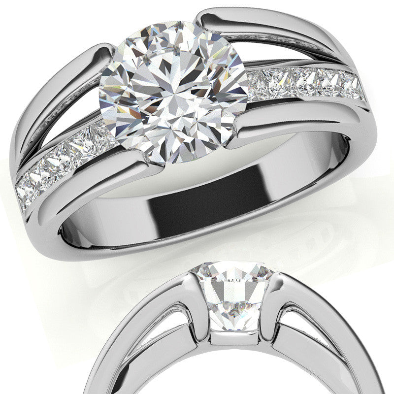 Round & Princess Modern Moissanite Engagement Ring