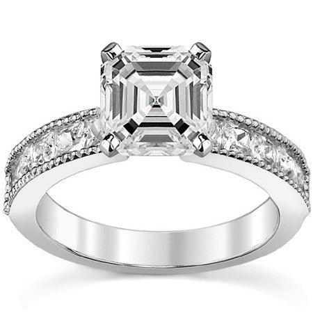 Square Moissanite Milgrain Engagement Ring, 1.3ct