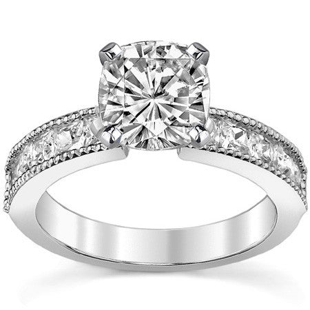Square Moissanite Milgrain Engagement Ring, 1.3ct