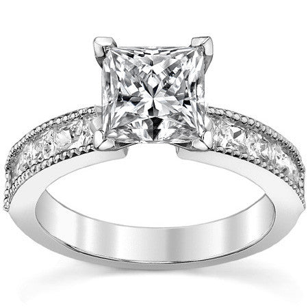 Square Moissanite Milgrain Engagement Ring, 1.3ct