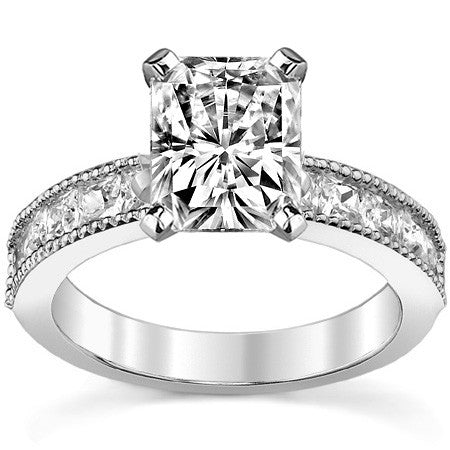 Square Moissanite Milgrain Engagement Ring, 1.3ct