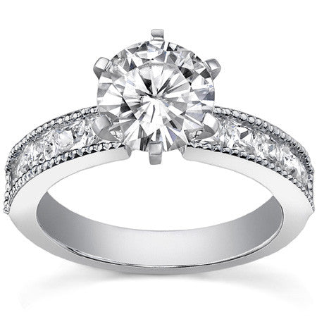 Square Moissanite Milgrain Engagement Ring, 1.3ct