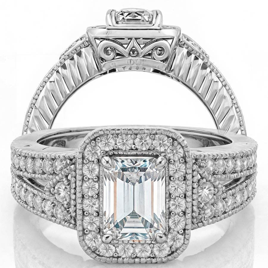 Radiant/Emerald Halo Antique Moissanite Engagement Ring