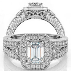 Radiant/Emerald Halo Antique Moissanite Engagement Ring