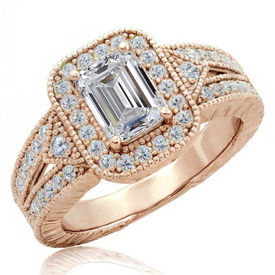Radiant/Emerald Halo Antique Moissanite Engagement Ring