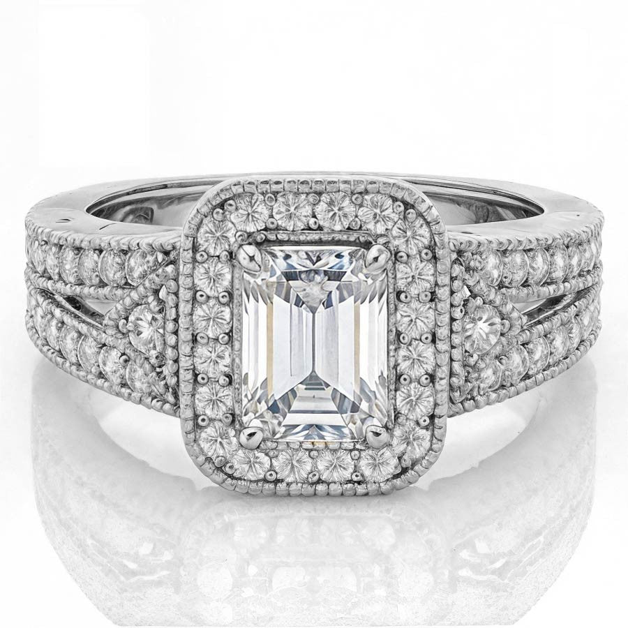Radiant/Emerald Halo Antique Moissanite Engagement Ring
