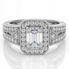 Radiant/Emerald Halo Antique Moissanite Engagement Ring