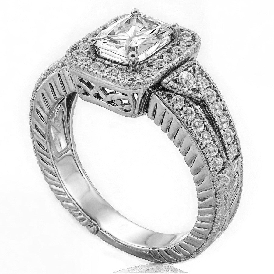 Radiant/Emerald Halo Antique Moissanite Engagement Ring