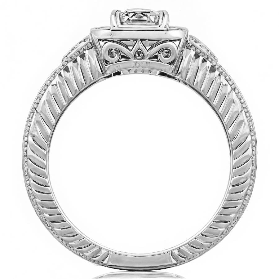 Radiant/Emerald Halo Antique Moissanite Engagement Ring