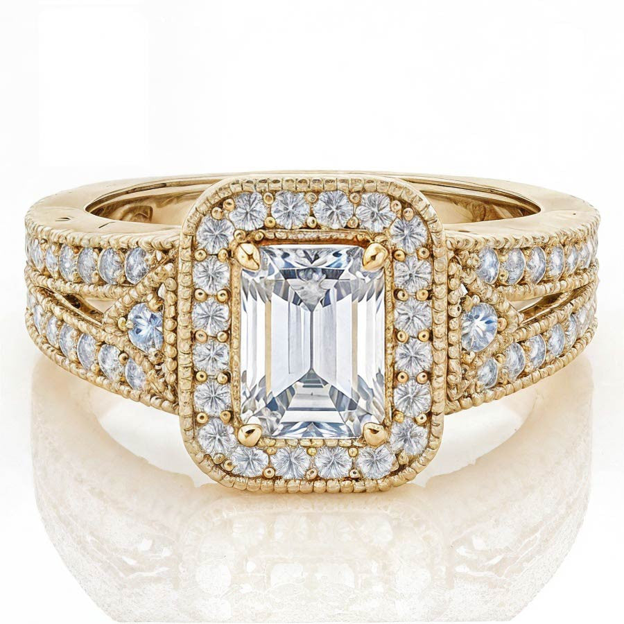 Radiant/Emerald Halo Antique Moissanite Engagement Ring