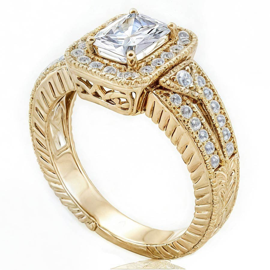 Radiant/Emerald Halo Antique Moissanite Engagement Ring