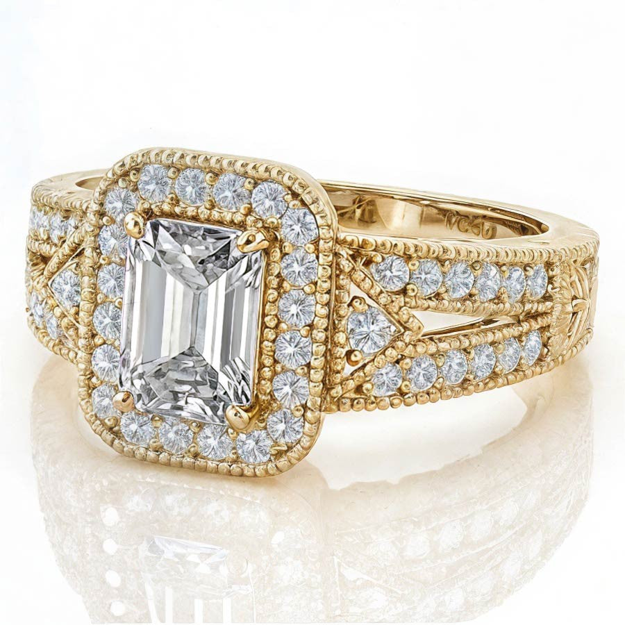 Radiant/Emerald Halo Antique Moissanite Engagement Ring