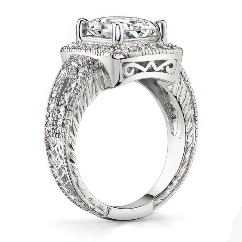Radiant/Emerald Halo Antique Moissanite Engagement Ring