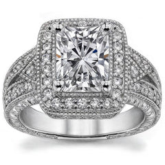 Radiant/Emerald Halo Antique Moissanite Engagement Ring