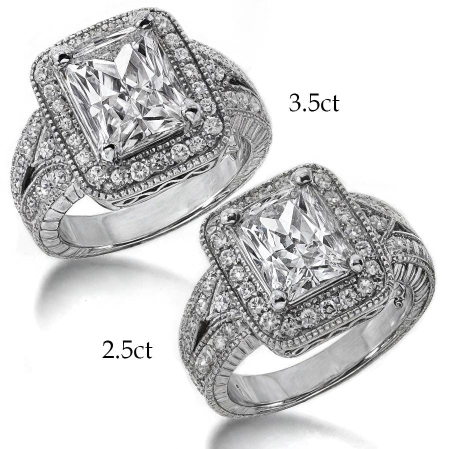Radiant/Emerald Halo Antique Moissanite Engagement Ring