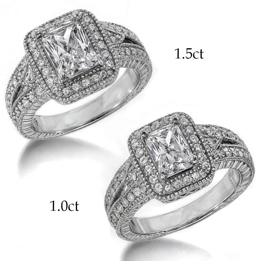 Radiant/Emerald Halo Antique Moissanite Engagement Ring