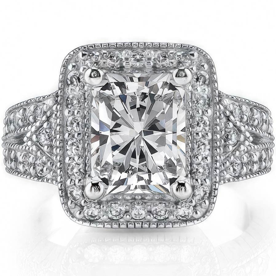 Radiant/Emerald Halo Antique Moissanite Engagement Ring