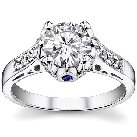 Round & Sapphire Antique Moissanite Engagement Ring