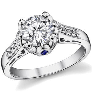 Round & Sapphire Antique Moissanite Engagement Ring