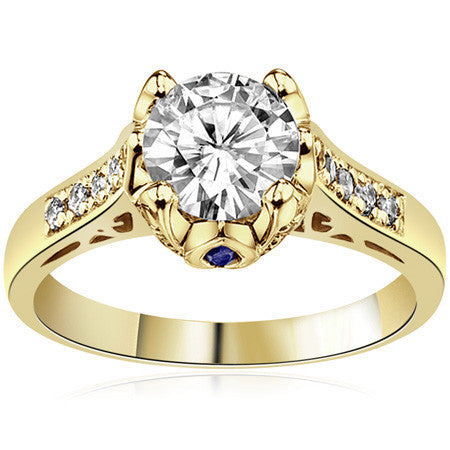 Round & Sapphire Antique Moissanite Engagement Ring